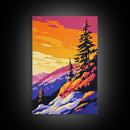 Mountain Glow, Sunset Over Hills, Vibrant Nature Art, Bold Scenic Print, Framed Canvas Print, Rustic Cabin Decor, Fall Wall Art