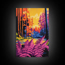 Enchanted Forest, Colorful Nature Scene, Vibrant Trees, Dreamy Woodland, Framed Canvas Print, Living Room Wall Art, Boho Aesthetic