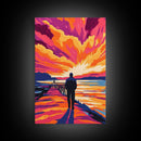 Sunset Walk, Dramatic Sky, Ocean Pier Scene, Vibrant Horizon Art, Canvas Print, Office Wall Art, Beach Home Decor, Modern Art