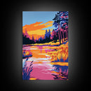 Forest Twilight, Golden Hour Reflection, Tranquil Landscape, Nature Serenity, Framed Canvas Print, Cozy Cabin Decor, Fall Art