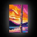 Dock Post, Sunset Reflection, Nautical Art, Framed Canvas Print, Seaside Painting, Rustic Decor, Boat Lover Gift, Office Wall Art