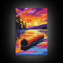 Sunset Log, Forest Lake, Nature Art, Framed Canvas Print, Cabin Decor, Rustic Wall Art, Outdoor Painting, Bedroom Wall Art
