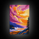 Ocean Cliff, Coastal Sunset, Wave Art, Canvas Print, Colorful Nature Painting, Beach House Decor, Boho Wall Art, Seaside Retreat