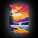 Mountain Lake, Sunset View, Serene Landscape, Canvas Print, Peaceful Wall Art, Nature Painting, Living Room Decor, Wilderness Escape