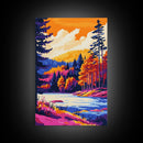 Mountain Lake, Autumn Trees, Scenic Landscape, Canvas Print, Cabin Wall Art, Nature Inspired Home Decor, Fall Colors, Modern Rustic Art