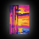 Sunset Reflections, Framed Canvas Print, Abstract Nature Art, Colorful Lake Scene, Modern Home Decor, Peaceful Wall Accent, Living Room Art