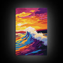 Ocean Wave, Sunset Surf, Vibrant Coastal, Beach Art, Wall Decor, Nautical Theme, Living Room, Canvas Print, Bold Colors, Surf Art