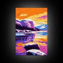 Mountain Lake, Sunset Reflection, Nature Landscape, Vibrant Colors, Adventure Wall Art, Home Decor, Bedroom, Canvas Print, Scenic View