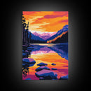 Tranquil Lake, Sunset Glow, Nature Reflection, Peaceful Art, Relaxing Home Decor, Bedroom, Cabin Theme, Canvas Print, Serene Colors