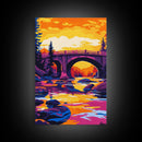 Stone Bridge, River Sunset, Nature Landscape, Peaceful Art, Serene Home Decor, Adventure Theme, Bedroom, Canvas Print, Vibrant Colors