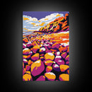 Rocky Beach, Coastal Wall Art, Bold Color Palette, Ocean Sunset, Canvas Print, Nautical Decor, Beach House Art, Abstract Landscape