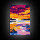Serene Sunset, Tranquil Water, Vibrant Sky, Nature Wall Art, Canvas Print, Peaceful Lake, Bedroom Decor, Abstract Landscape