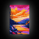 Mountain Lake, Golden Hour, Bold Color Art, Framed Canvas Print, Wilderness Wall Art, Rustic Home Decor, Cabin Aesthetic, Modern