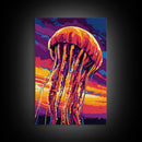 Jellyfish Glow, Ocean Wildlife Art, Abstract Marine Painting, Framed Canvas Print, Coastal Wall Decor, Living Room Art, Sea Life Art