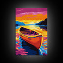 Canoe Reflection, Sunset Lake Art, Vibrant Nature Print, Framed Canvas Print, Cabin Wall Decor, Rustic Home Art, Outdoor Adventure Art