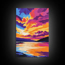 Sunset Glow, Colorful Lake Painting, Scenic Nature Print, Framed Canvas Print, Boho Wall Decor, Bedroom Art, Modern Landscape Art