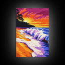 Ocean Waves, Sunset Beach, Coastal Wall Art, Colorful Seascape, Framed Canvas Print, Nautical Home Decor, Summer Painting, Bedroom Art