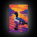 Loon, Water, Sunset, Wildlife, Framed Canvas Print, Bird Art, Nature Lover Gift, Lake House Decor, Living Room Wall Art