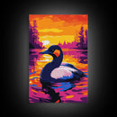 Grebe, Lake, Sunset, Bird, Framed Canvas Print, Wildlife Wall Art, Nature Scene, Vibrant Colors, Cozy Cabin Wall Decor