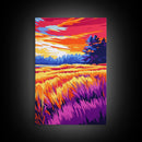 Field, Autumn, Sunset, Countryside, Framed Canvas Print, Rustic Farmhouse Wall Art, Cozy Fall Decor, Warm Earth Tones, Living Room Art