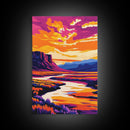 Desert River, Majestic Canyon, Southwest Landscape, Framed Canvas Print, Boho Wall Art, Earthy Tones, Nature Artwork, Warm Color Painting
