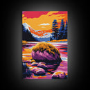 Mountain Reflection, Sunset Landscape, Nature Wall Art, Framed Canvas Print, Living Room Decor, Vibrant Wilderness, Boho Wall Art