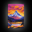 Sunset Peaks, Bold Mountain Art, Nature Painting, Framed Canvas Print, Lodge Decor, Rustic Wall Art, Autumn Colors, Warm Landscape