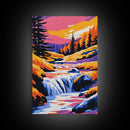 Waterfall, Autumn Landscape, Vibrant Nature, Wall Art, Canvas Print, Rustic Home Decor, Cabin Art, Fall Living Room, Colorful Art