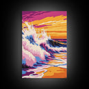 Ocean Waves, Sunset Beach, Coastal Vibes, Canvas Print, Tropical Wall Art, Surf Art, Vibrant Home Decor, Living Room Artwork