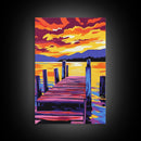 Lake Sunset, Peaceful Dock, Tranquil Evening, Canvas Print, Vibrant Landscape, Nature Home Decor, Cabin Wall Art