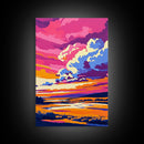 Pink Sunset, Scenic River, Framed Canvas Print, Bold Colors, Nature Wall Art, Modern Decor, Large Art, Boho Style, Bedroom Art, Gift Idea