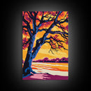 Lone Tree, Sunset Horizon, Canvas Print, Vibrant Landscape, Boho Decor, Modern Nature Art, Large Wall Art, Living Room Art, Gift Idea
