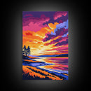 Lakeside Sunset, Fiery Sky, Framed Canvas Print, Nature Wall Art, Boho Landscape, Modern Artwork, Large Wall Art, Bedroom Art, Gift Idea