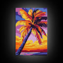 Palm Tree Sunset, Tropical Beach, Canvas Print, Coastal Wall Art, Boho Home Decor, Large Artwork, Vibrant Painting, Living Room Art
