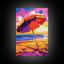 Beach Umbrella, Coastal Decor, Ocean Sunset, Relaxing Beach, Framed Canvas Print, Tropical Art, Vacation Vibes, Bedroom Wall Art