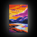 River, Sunset Glow, Serene Nature, Framed Canvas Print, Vibrant Landscape, Rustic Wall Decor, Home Office Art, Mountain Retreat Decor