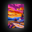 Vineyard, Country House, Scenic Sunset, Framed Canvas Print, Rustic Farmhouse Art, Warm Wall Decor, Countryside Landscape, Cozy Home Art
