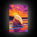 Seashell Sunset, Coastal Art, Beach House Decor, Nautical Vibes, Ocean Wall Art, Warm Colors, Framed Canvas Print, Bathroom, Bedroom