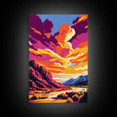 Wild Sunset, Mountain View, Nature Wall Art, Adventure Art, Warm Tones, Bold Decor, Framed Canvas Print, Living Room, Cabin Style