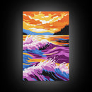 Ocean Waves, Coastal Wall Art, Framed Canvas Print, Vibrant Sunset Painting, Beach House Decor, Nautical Art, Summer Home Print