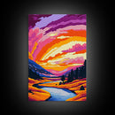 Mountain Valley, Colorful Nature Scene, Framed Canvas Print, Warm Sunset Art, Earthy Wall Decor, Serene Home Art, Living Room Print