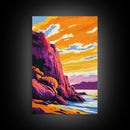 Rocky Shores, Coastal Sunset Art, Framed Canvas Print, Beach Landscape, Vibrant Home Decor, Ocean View Art, Nautical Wall Print