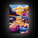 Sunset Lake, Autumn Wall Art, Vibrant Nature Decor, Modern Cabin Print, Framed Canvas Print, Rustic Landscape, Living Room Art