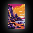 Rocky Coast, Colorful Ocean Wall Art, Beach House Decor, Bold Landscape, Framed Canvas Print, Coastal Home Art, Vibrant Seascape