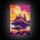 Island Sunset, Nature Wall Art, Vibrant Outdoor Decor, Bold Landscape, Framed Canvas Print, Cabin Retreat Art, Wilderness Artwork