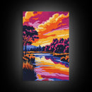 Lakeside Serenity, Autumn Trees, Peaceful Water, Tranquil Sunset, Framed Canvas Print, Rustic Decor, Cozy Wall Art, Living Room Art