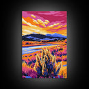 Mountain Meadow, Sunset Landscape Art, Rustic Cabin Decor, Autumn Nature Print, Warm Colors Painting, Framed Canvas Print