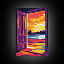Open Door, Sunset View Art, Warm Glow Painting, Inviting Home Decor, Inspirational Wall Art, Cozy Interior Design, Framed Canvas Print