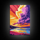 Sunset Cloudscape Art, Dramatic Sky Print, Vibrant Wall Art, Colorful Sunset Painting, Framed Canvas Print, Bedroom Boho Wall Art