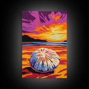 Sand Dollar Art, Coastal Beach Wall Decor, Ocean Inspired Print, Vibrant Sunset Art, Framed Canvas Print, Nautical Living Room Art